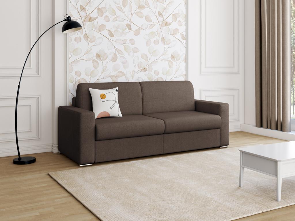 Sofá cama de apertura rápida 4 plazas tela CALITO - Marrón - Cama 160 cm - Colchón 14 cm